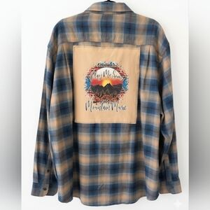 Mountain Music Alabama Band Upcycled Plaid Shirt Hand Crafted